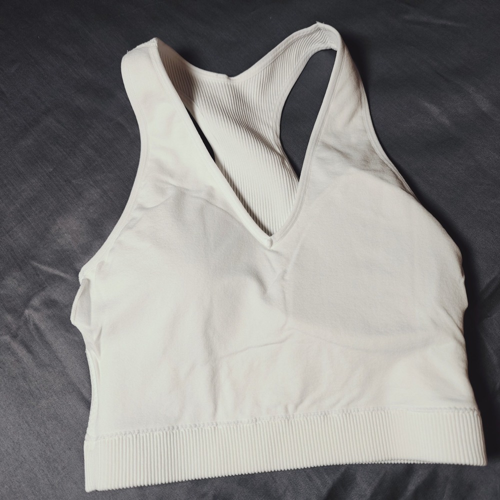 Zenana Ribbed Padded Cropped Racerback Tank Top Bralette Brami White S/M - Picture 8 of 11